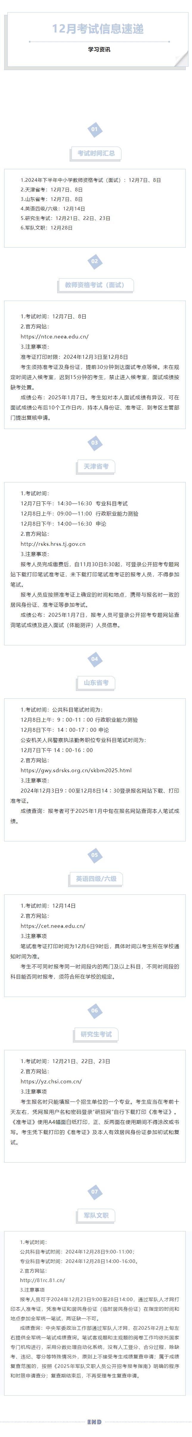 12月考試信息速遞