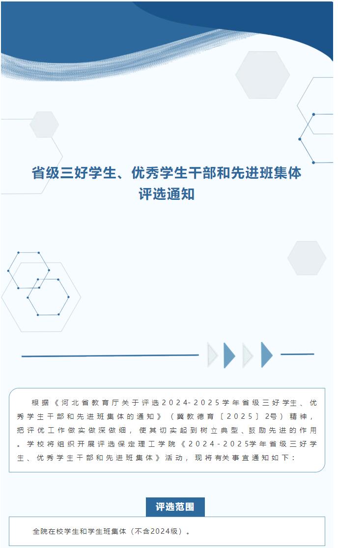 保定理工學(xué)院|信工學(xué)院|省級(jí)三好學(xué)生、優(yōu)秀學(xué)生干部和先進(jìn)班集體評(píng)選通知